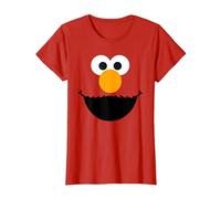 Sesame Street Elmo Face Smile, Barrio Sésamo Camiseta, Mujer, Rojo, S