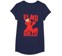 Sesame Street Elmo Rules Camiseta, Niñas, Azul Marino, S