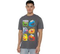 Sesame Street Group Squares Camiseta Unisex, Carbón, 4XL
