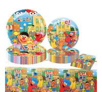 Sesame Street Juego de vajilla de fiesta, decoración de cumpleaños, vajilla de fiesta para niños, juego de suministros de fiesta, decoración de cumpleaños de dibujos animados