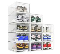 Seseno Paquete de 12 contenedores de almacenamiento de zapatos, organizador de zapatos apilable de plástico transparente para armario, estante plegable para ahorrar espacio, caja de zapatos,