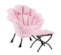SESHINELL Sillón de relax con taburete en forma de flor con marco de metal, silla de lectura para salón, dormitorio, vestidor, color rosa