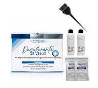 SesiomWorld Kit Decoloración Vello Corporal Profesional - 2 Cremas 20 Vol + 2 Sobres Polvo Decolorante + Brocha Aplicadora - Aclarado Seguro y Uniforme para Cuerpo