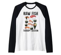 Sesión de Terapia de Pescado Crudo Divertido Amante del Sushi Camiseta Manga Raglan
