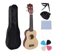 Sessleger - Juego de ukelele de 21 pulgadas para principiantes, guitarra pequeña de 4 cuerdas, ukelele de Tilo con clip de bolsa de transporte y 4 púas de madera