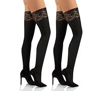 Sesto Senso 2 pares Medias Autoadhesivas Mujer Microfibra 40 DEN Opacas Encaje con Silicona Lencería Sexy 3XL/4XL Negro