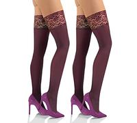 Sesto Senso 2 pares Medias Autoadhesivas Mujer Microfibra 40 DEN Opacas Encaje con Silicona Lencería Sexy XL/XXL Burdeos