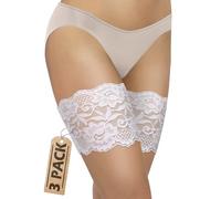 Sesto Senso 3 Pares Cordón y Sexys Bandas Femeninas para los Muslos Contra Rozaduras con Bandas de silicona de soporte en el interior Blanco 55-60 S