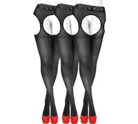 Sesto Senso 3 pares de Medias Lencería Liguero Muslo Panti Mujer 15 den Con Agujeros Entrepierna 4 Negras