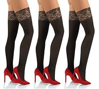 Sesto Senso 3 Pares Mujer Medias Autoadhesivas Autoportantes sin Soporte Opacas Microfibra 50 DEN Encaje con Silicona Lencería Grafito XL/XXL Fumo