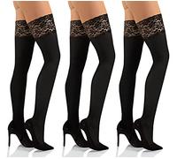 Sesto Senso 3 Pares Mujer Medias Autoadhesivas Autoportantes sin Soporte Opacas Microfibra 50 DEN Encaje con Silicona Lencería 3XL/4XL Negras