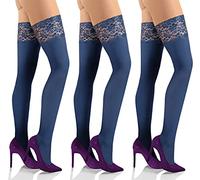 Sesto Senso 3 Pares Mujer Medias Autoadhesivas Autoportantes sin Soporte Opacas Microfibra 50 DEN Encaje con Silicona Lencería Azul Oscuro 1/2 Marine