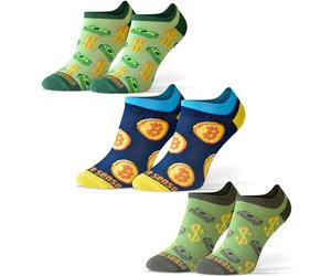 Sesto Senso Calcetines Cortos Divertidos Hombre Mujer 3 Pares Algodón Funny Socks Dólar Bitcoin BTC Moneda 43-46 3 Dinero
