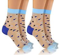 sesto senso Calcetines de nailon para mujer y niña, 2 pares de calcetines ultrafinos, Beige Blau Dreiecke, Talla única