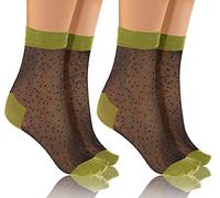 sesto senso Calcetines de nailon para mujer y niña, 2 pares de calcetines ultrafinos, Grün Schwarz Punkte, Talla única
