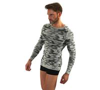 Sesto Senso Hombre Camo Termico Ropa Interior Funcional Camiseta de Manga Larga Capa Base Camuflaje XXL Gris