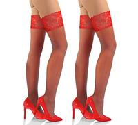 Sesto Senso Medias Autoadhesivas Mujer 15 DEN Encaje con Silicona Pack de 2 Lencería Sexy 3/4 M-L Rouge 2