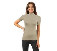 Sesto Senso Mujer Camiseta Manga Corta Cuello Alto Color Sólido Viscosa S Beige