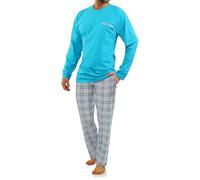 Sesto Senso Pijama Hombre Algodon Conjunto Ropa De Dormir Clásico 2 Piezas Camisa Manga Larga Pantalones Largos Invierno XXL Turkus 2379-27 Turquesa