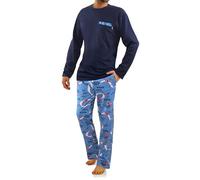 Sesto Senso Pijama Hombre Algodon Conjunto Ropa De Dormir Clásico 2 Piezas Camisa Manga Larga Pantalones Largos Invierno XL 2660-09 Azul Marino