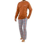 Sesto Senso Pijama Hombre Algodon Conjunto Ropa De Dormir Clásico 2 Piezas Camisa Manga Larga Pantalones Largos Invierno 4XL Carmel 2527-04 Marrón