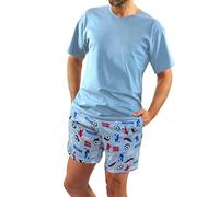 Sesto Senso Pijama Hombre Short Fútbol Verano Algodón Shorts Manga Corta Conjunto Piezas Dos Sport Azul Claro XXL 2242/09