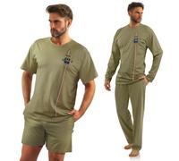 sesto senso Pijama para hombre, juego de 2 unidades, largo y corto, pijama de algodón, Pack de 2 militares - color oliva, M