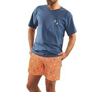 Sesto Senso Pijama Velero Hombre Corto Algodon Verano Manga Corta Pantalon Corto Naranja L 2556/08 DRUK