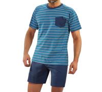 Sesto Senso Pijamas Hombre Corto Algodon Ropa De Dormir Conjunto Camisa Manga Corta Pantalon Cortos 4XL 05 K67ZC Azul con Rayas