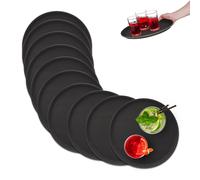 Relaxdays Set of 10 Serving Tray Set 10 Bandejas Bar, Redondas 35cm Ø, Plato Servir, Superficie Antideslizante, Camareros, Gastronomía, Negro, 35 cm