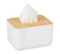 Set 10 Cajas para pañuelos y Toallitas Papel, Tapa de bambú, Baño, Moderno, Plástico, 10 x 17 x 13 cm, Blanco & Marrón