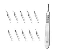 Set - 10 piezas hojas de bisturí No. 11 y mango de bisturí No. 3 - Hojas de repuesto para bisturí hechas de acero al carbono - Estéril (Forma 11)