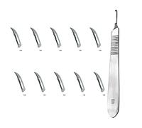 Set - 10 piezas hojas de bisturí No. 12 y mango de bisturí No. 3 - Hojas de repuesto para bisturí hechas de acero al carbono - Estéril (Forma 12)