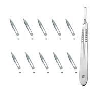 Set - 10 piezas hojas de bisturí No. 18 y mango de bisturí No. 3 - Hojas de repuesto para bisturí hechas de acero al carbono - Estéril (Forma 18)