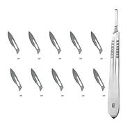 Set - 10 piezas hojas de bisturí No. 24 y mango de bisturí No. 4 - Hojas de repuesto para bisturí hechas de acero al carbono - Estéril (Forma 24)