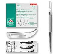 Set - 100 piezas hojas de bisturí No. 12 y mango de bisturí No. 3 - Hojas de repuesto para bisturí hechas de acero al carbono - Estéril