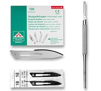 Set - 100 piezas hojas de bisturí No. 18 y mango de bisturí No. 4 - Hojas de repuesto para bisturí hechas de acero al carbono - Estéril