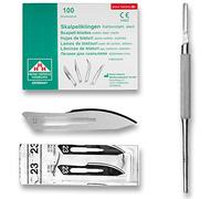 Set - 100 piezas hojas de bisturí No. 23 y mango de bisturí No. 4 - Hojas de repuesto para bisturí hechas de acero al carbono - Estéril