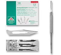 Set - 100 piezas hojas de bisturí No. 25 y mango de bisturí No. 4 - Hojas de repuesto para bisturí hechas de acero al carbono - Estéril