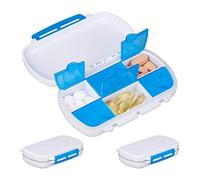 Set 12 Pastilleros, 6 Tomas con Tapa, Impermeables, Plástico sin BPA, Cajas Pastillas Pequeñas, Blanco y Azul