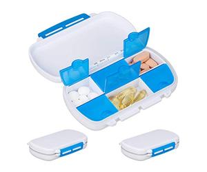 Set 12 Pastilleros, 6 Tomas con Tapa, Impermeables, Plástico sin BPA, Cajas Pastillas Pequeñas, Blanco y Azul