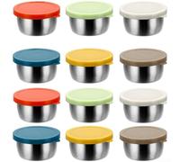 Set 12 Tarrinas Condimentos para acero 40ml Apilables Set 12 | para acero SUS304 óxido, tapa silicona hermética, para ideal salsas diarias, 40ml capacidad, duradero