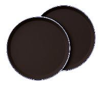 Set 2 Bandejas de Camarero Antideslizante Redonda 40cm - Color Marrón con Aro - Calidad Profesional para Hostelería y Hogar - Superficie de Agarre Seguro, Ideal Restaurante y Bar