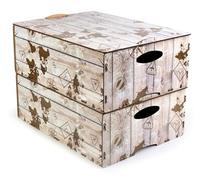 Set 2 Cajas Decorativas de Diseño en MDF - DIY BOX L (38x28x15cm) TRAVEL THE WORLD - Resistentes, Reciclables, con Asas y Tapa - Almacenaje Creativo y Apilable para Hogar - Hechas en España