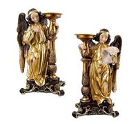 Set 2 candelabros angelitos de pie Resina Pintados a Mano 17x12x32 cm