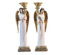Set 2 candelabros angelitos de pie Resina Pintados a Mano 20x20x50 cm