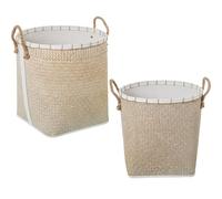 SET 2 CESTOS PORTARROPAS MIMBRE NATURAL TELA BLANCA_°40X53+°36X48CM