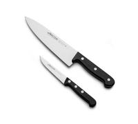 Arcos Set Cuchillos 2 piezas - Acero Inoxidable Nitrum y Hoja mm. 363 gr. Cuchillo cocina profesional para cocinar. Mango ergonómico polioximetileno POM. Serie Universal. Color negro.