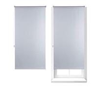 Set 2 Estores Opacos Térmicos Sin Taladrar 80x165 cm, Cortinas Enrollables, Aluminio-Plástico, Tela 76 cm Ancho, Blanco