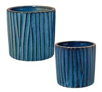 SET 2 MACETEROS CERÁMICA AZULLACADO C/RAYAS_°18X18+°15X15CM